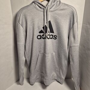 Adidas Men’s Gray Hoodie Pullover Logo Sweatshirt Athletic Activewear Size L